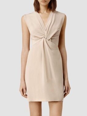 All Saints Salma Dusty Pink 100% Silk Dress